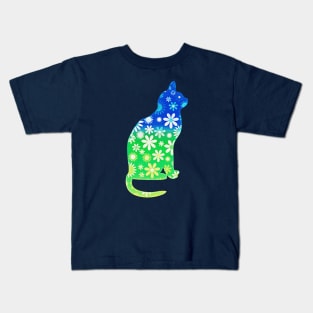 Flower Hippie Cat Kids T-Shirt